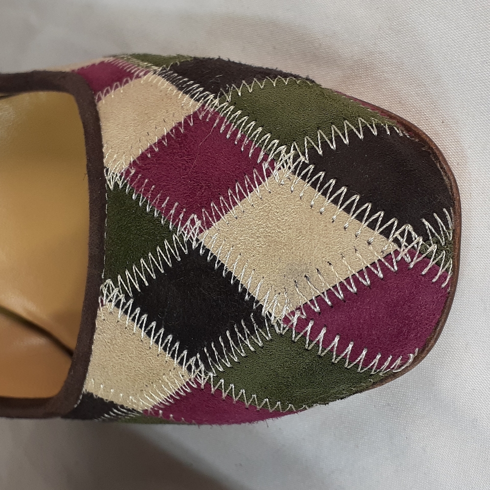 Valentino vintage Y2K patchwork suede heels burgundy green cream Brown - Picture 3 of 10